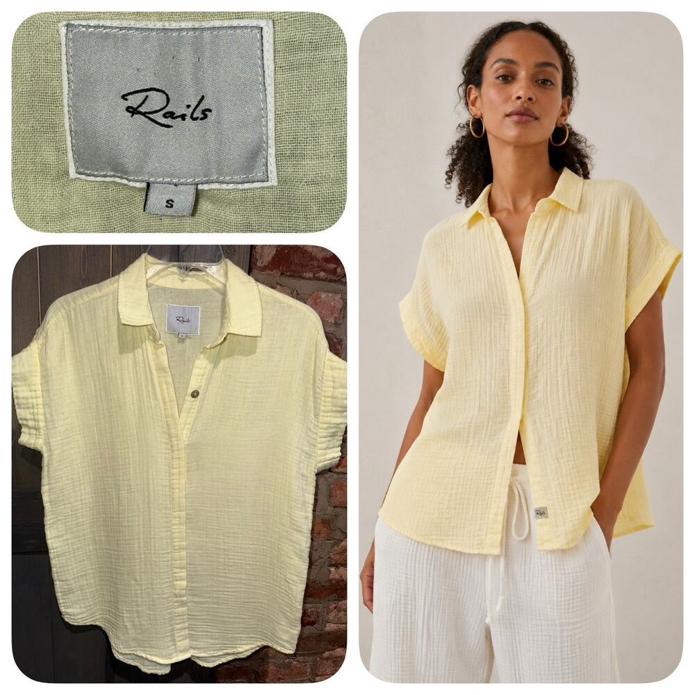 Rails JAMIE Organic Cotton Oversized Button- Up Shirt Citron Butter Sz S Luxury